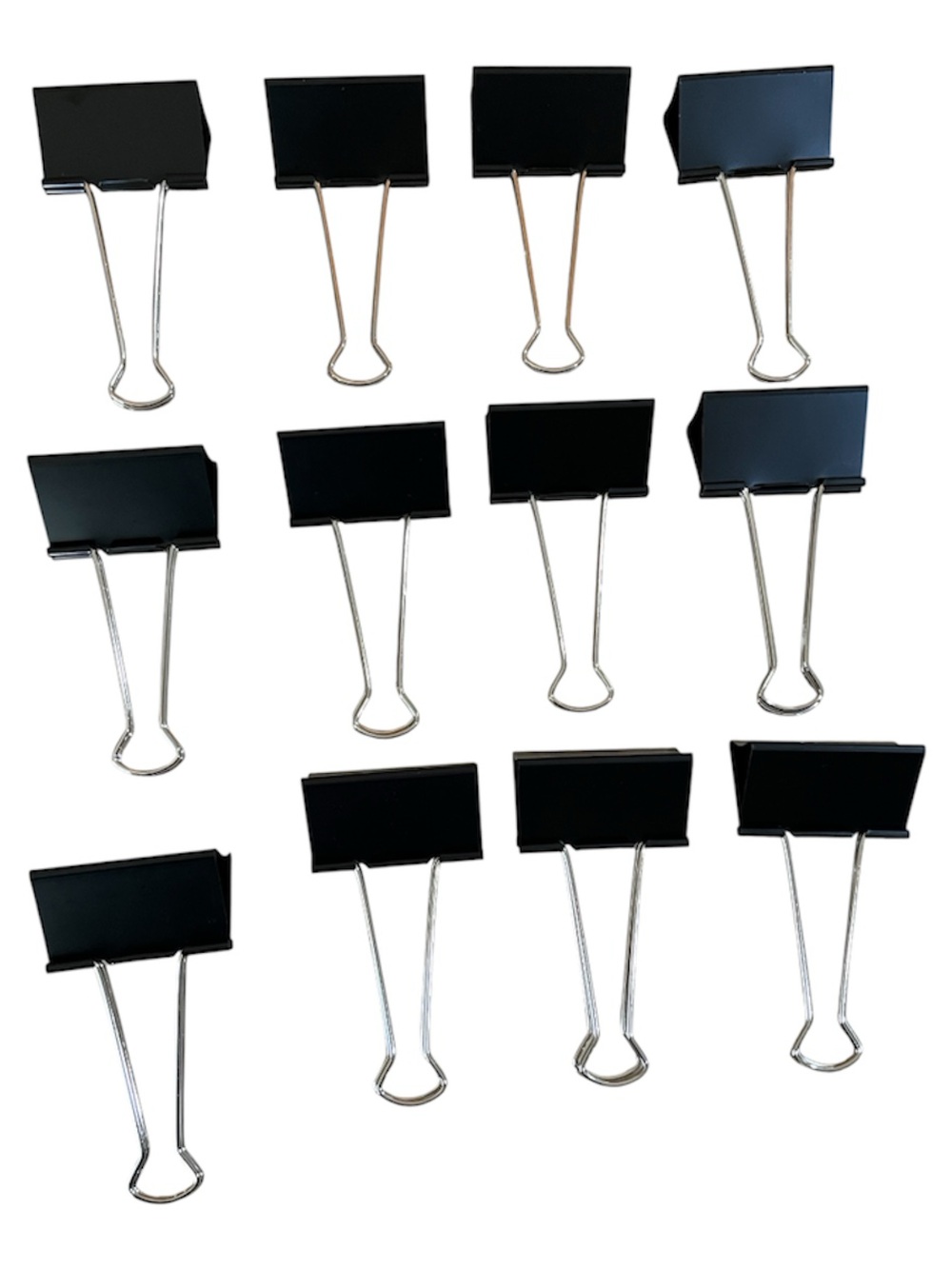 Set of 12 — Black Jumbo Binder Clips - Multipack of Metal Foldback Clips